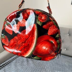 Perfect Condition Unused Vintage Red Fruit oilcloth Print Bag